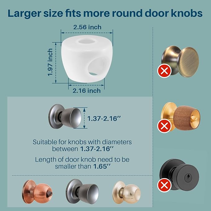 Inaya Baby Proofing Door Knob Cover (4 Pack) - Prevent Children from Opening Doors, Fit Most Round Knobs - Door Knob Safety Cover for Kids, Child Proof Door Lock, Child Proof Door Locks - White
