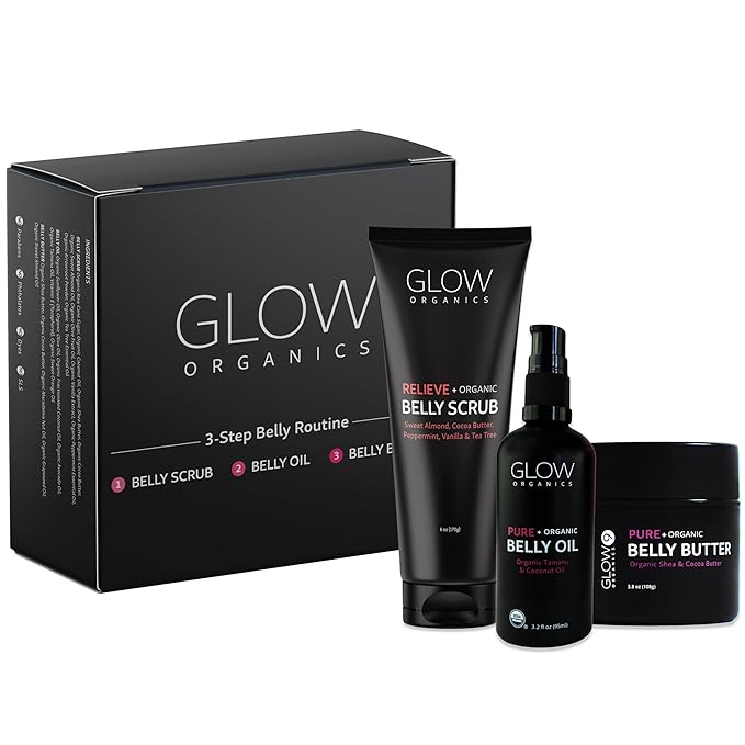 Pregnancy Bump Box, 3-Step Routine, Kit with Belly Scrub, Oil and Butter for Stretch Marks, Organic, Maternity Skin Care, Clean Beauty, The Perfect Gifts for Expectant Moms