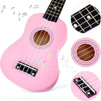 Kids Child Children Wooden Acoustic Guitar Ukulele 21 Inch 4 String Musical Instruments Perfect For Beginner (Pink)