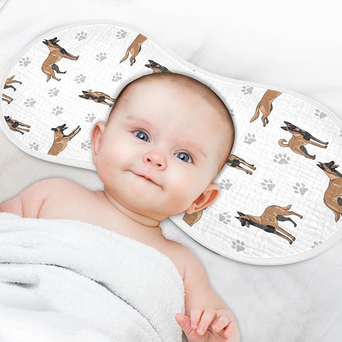 2 Pack Muslin Burp Cloths Belgian Dog Paw Prints White Cotton Baby Burp Cloths Ultra Absorbent Soft Thick Burping Cloth for Newborn Baby Boys Girls 22x11 Inch