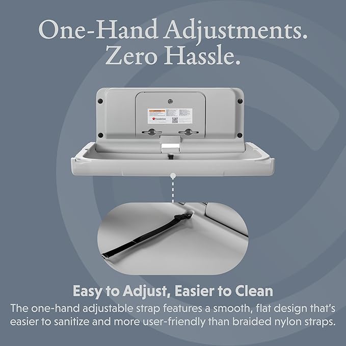 Foundations Ultra Horizontal Wall Mounted Baby Diaper Changing Station, Oversized Changing Surface, Plastic with Heavy Duty Stainless Steel Hinge - Gray (200-EH-01)