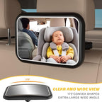 Baby Car Mirror with Light, 7 RGB Light Rear Facing Baby Car Seat Mirror with Remote Control Rechargeable 360° Rotation Hook Clip Design Wide View Shatterproof