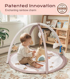 Baby Play Gym Mat, Tummy Time Activity Mat with 7 Detachable Toys and 12 Milestone Cards for Stage-Based Sensory and Motor Skill Development, Washable Play Mats for Infant, Newborn Baby Essentials