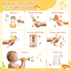 7pcs Musical Instruments Set - 18M+ Montessori Toys 2 3 4 Neutral Colors Wooden Toys for Toddlers 3-5 Percussion Instruments Modern Boho Xylophone Sensory Gifts Boys Girls