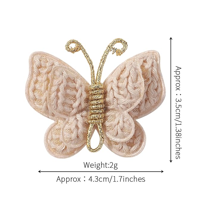 2 Pcs Butterfly Hair Bow Girl, Beige Brown Kid's Cute Hair Clips Barrettes Accessories for Infants Toddlers Baby Kids Fine Hair