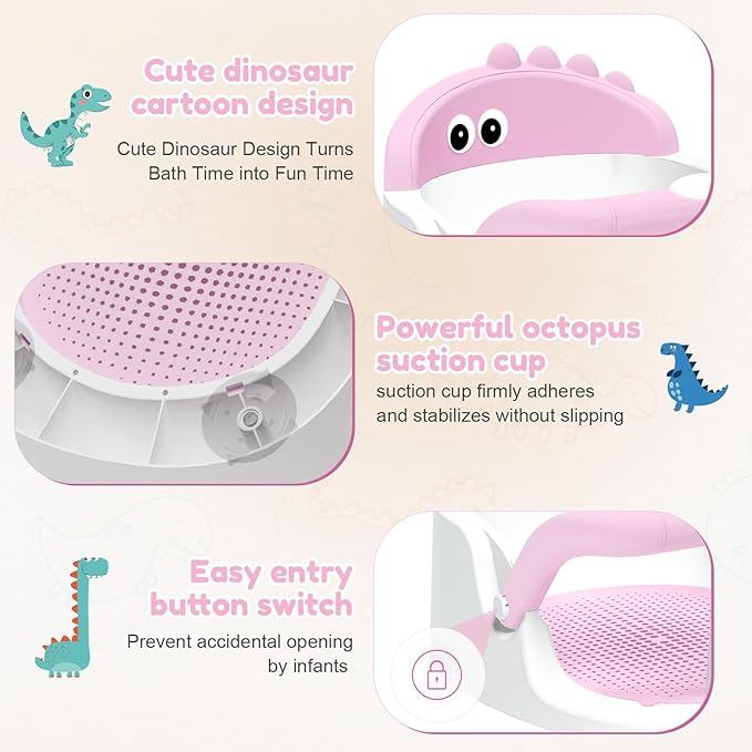 Baby Bath Seat for Babies 6 Months & Up Sitting Up, Non-Slip Baby Bath Chair with Suction Cup, Safe and Comfortable Portable Infant Bath Seat for Bathroom, Bathtub Tub, Easy to Clean (Pink)