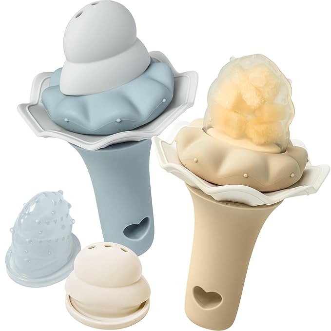 Moonkie Baby Fruit Feeder, BPA Free Silicone Food Feeder for Infant Self Feeding, Mesh Feeder with Two Pouches, Baby Shower Gifts 4 Months+, 2 Pack