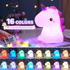 ONEFIRE Unicorn Night Light for Kids,【Cute Gifts&Remote】 16 Colors Cute Night Light,5 Lightness & Last 10H Nightlight for Kids Room,Soft Lamp