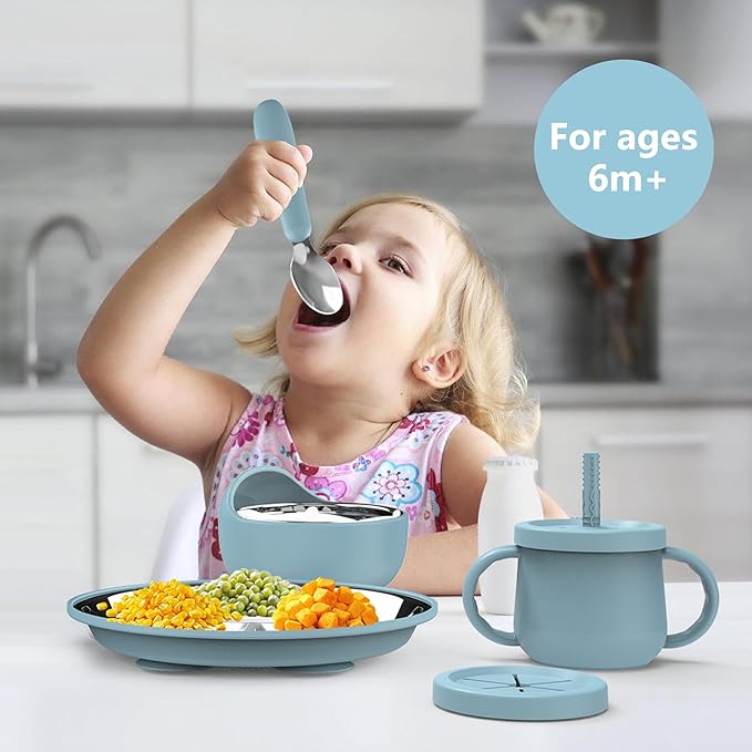 13 Pack Silicone Baby Feeding Set, BPA-Free Toddler Feeding Supplies, Include Suction Plates, Baby Bowls, Silicone Fork & Spoon, and More, First Stage Baby Dish Set - 6+ Months