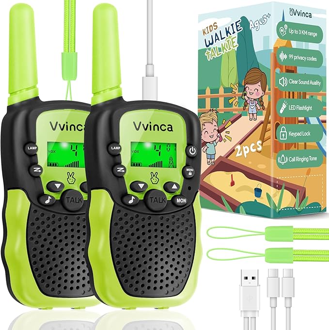Vvinca Walkie Talkies for Kids, Rechargeable Toys for Ages 3 4 5-7 8-12 Year Old Boys Girls with Flashlight 22CH 2 Way Radio, 3 KM Long Range Walkie Talkie for Adventure Game Camping