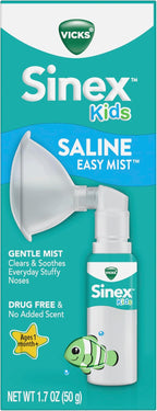 Vicks Sinex Kids Saline Easy Mist, Drug Free Saline, Ages 1 Month+, Gently Clears and Soothes Everyday Stuffy Noses, Safe for Daily Use, 1.7 OZ