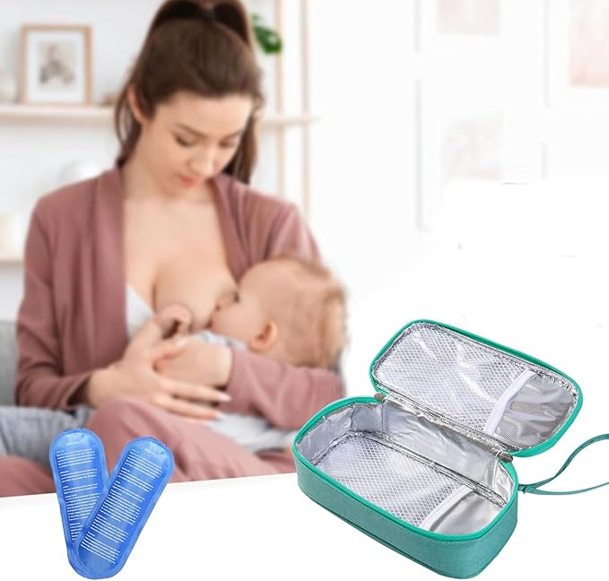 Insulated Breastmilk Cooler Bag with 2 Ice Packs - Breastmilk Cooler Organizer Bag for Daycare, Breastfeeding Mom Travel Outdoor