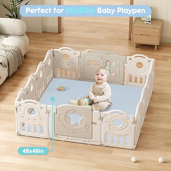 Stylish Padded Baby Play Mat for Your Boy or Girl - Extra Thick & Super Soft Vegan Leather Floor Mat Creates A Safe Play Area for Little Ones - Blue