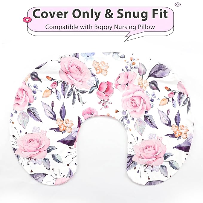 Pea Pod Nursing Pillow Cover for Baby Girl, Stretchy Removable Slipcover for Breastfeeding Pillows, Ultra Soft Comfortable Nursing Pillowcase, Baby Must Have (Pink Floral)