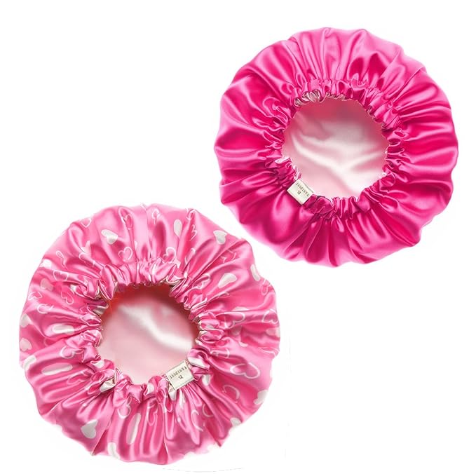 YANIBEST Baby Satin Bonnet Sleep Cap - Double Layer Reversible Adjustable Silky Satin Cap for Infant Toddler(6-36 Months,Pink & Hot Pink)