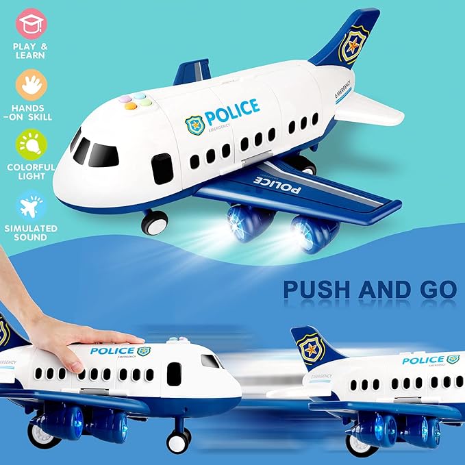 Dwi Dowellin Toddler Toys Car for Boys:Boy Toy Transport Cargo Airplane|Kid Toys 20 in 1 Carrier Vehicle Police Toys for Kids Age 2-4 3-5 4-7 Year Old Boys Girls