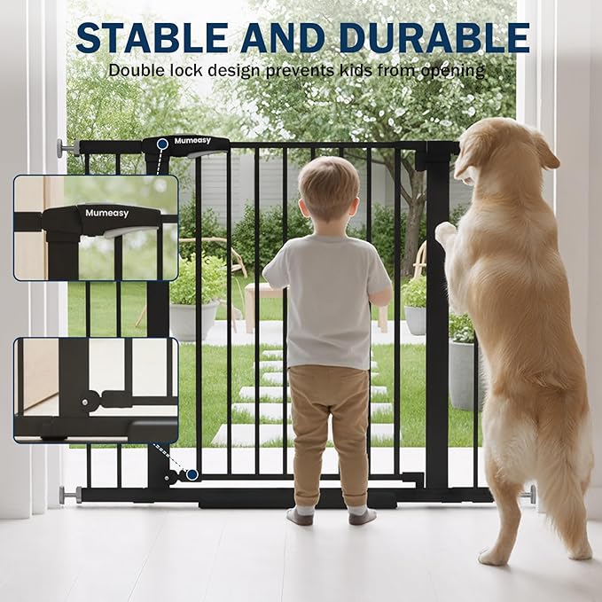 Baby Gate with Door, 26-40" Auto Close Dog Gate Indoor for Stairs Doorways, Easy Install Pressure Mounted Pet Gate, Easy Walk Through Child Safety Gate for The House, Black