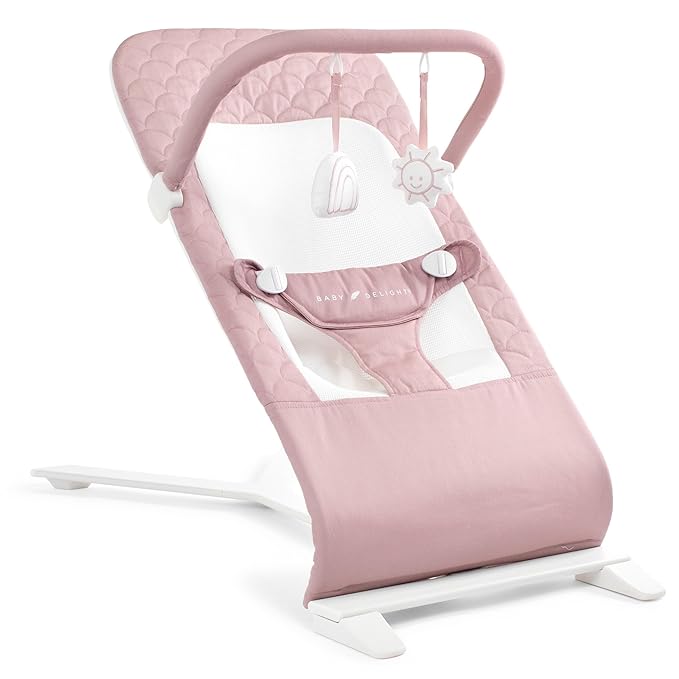 Baby Delight Alpine Deluxe Portable Baby Bouncer | Infant | 0-6 Months | 100% GOTS Certified Organic Cotton Fabric | Organic Rose