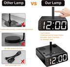Table Lamp Alarm Clock with USB Ports and AC Outlet, Beside Lamp with Charging Station Speakers and Radio, Power Outlet with Touch Control 3-Way Dimmable Nightstand Lamp for Kids Study Room, Bedroom