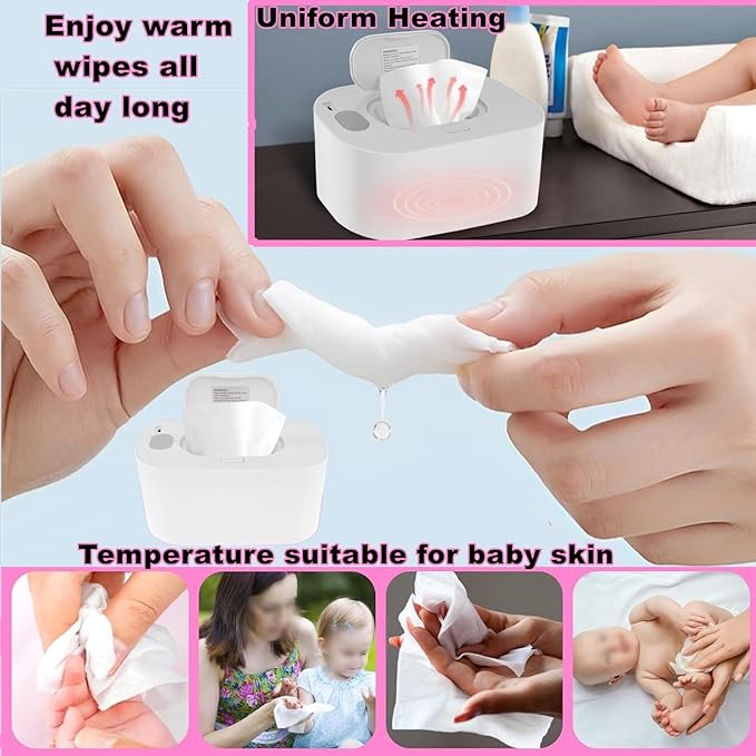 Portable Baby Wipe Warmer，Wipe Warmer and Baby Wet Wipes Dispenser to Even Heating, Wipe Heater with Temperature Display, Diaper Wipe Warmers for Home Car Travel Newborn Baby (White)