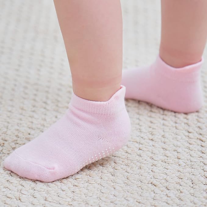 Zaples Baby Non Slip Grip Ankle Socks with Non Skid Soles for Infants Toddlers Kids Boys Girls