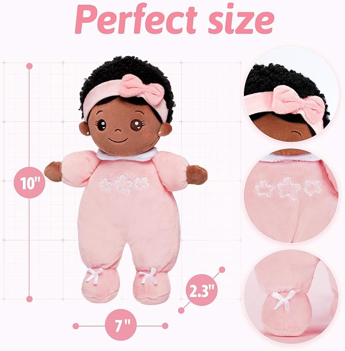 OUOZZZ Black Baby Doll for 1 Year Old Girl Gifts - First African American Baby Dolls Toys for Girl Birthday Christmas Plush Gift for Toddler 10"