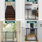 29.53"-33.85" Mornyray Auto-Close Baby Gate Extra Wide, Pressure Mounted Dog & Pet Gate for Stairs Doorways, No Drill Safety Barrier with Lace Design, Metal Child Proof Gate Indoor Outdoor, Black