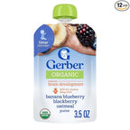 Gerber Stage 2 Baby Food, Organic Banana Blueberry Blackberry Oatmeal, Baby Puree, 12PK