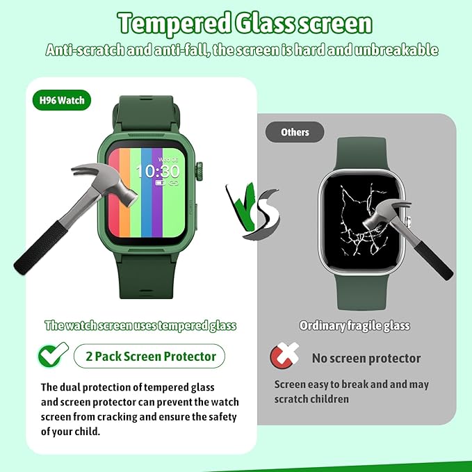 Smart Watch for Kids No Phone Needed, Tempered Glass Fitness Tracker Boy Teens with 19 Sport Modes, Pedometer, Sleep Monitor, Kids Watch Birthday Gifts Toy Gift for Girls Boys 6-16 (Green)