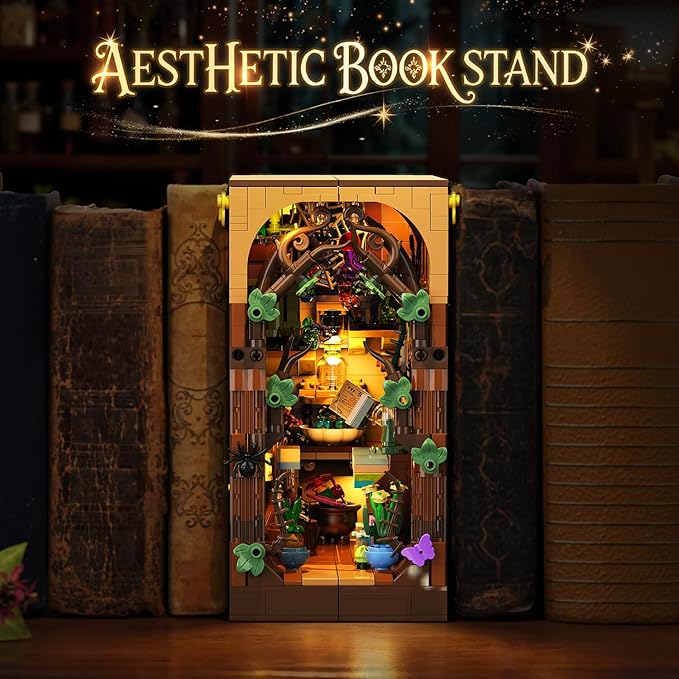 Magic Herb Book Nook Building Set with Light, DIY Booknook Building Block Kit for Home Bookshelf Decor, 930 PCS Miniature House Display Model Building Brick for Adults Teens Boys Girls Ages 12+