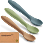 KeaBabies Silicone Baby Spoons, Self Feeding 6-12 months - 3-Pack Baby Weaning Eating Utensils, Toddler First Food Training Spoon, Infant, Kids Feeding Supplies Essential Set, Dishwasher-safe (Desert)