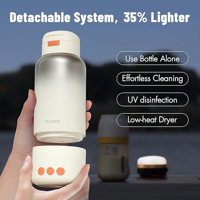 Phanpy Portable Bottle Warmer - Detachable 10000mAh Battery, 212°F Boil & Sterilization, 3 Min Fast Heating, 100W, 17 OZ Large Capacity, Designed for Travel Bottle Warmer On The Go