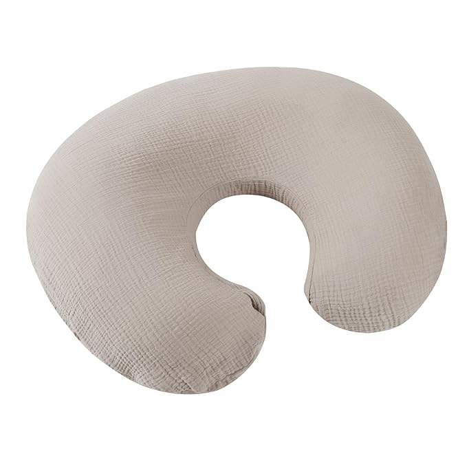 Onacosht Muslin Nursing Pillow Cover Soft 100% Cotton Feeding Pillow Slipcover Fits Standard Infant Nursing Pillow for Baby Boy and Girl, Fog