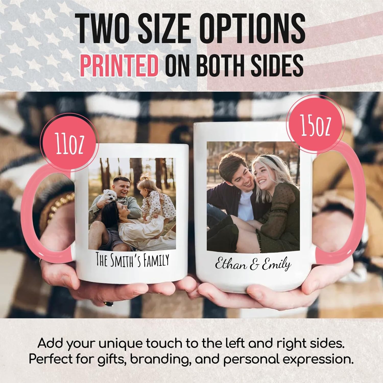 Ship Next Day Custom Mug Design Your Own Photo Text Personalized Picture Gifts for Women Men Customized Gift Idea Personalized Coffee Mugs 11oz Pink Handle