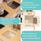 Wooden Play Kitchen for Kids with Working Sink & Faucet Toy – Montessori Sensory Pretend Playset for Toddlers 3-5 – Interactive Kids Kitchen Playset with Lights & Sounds