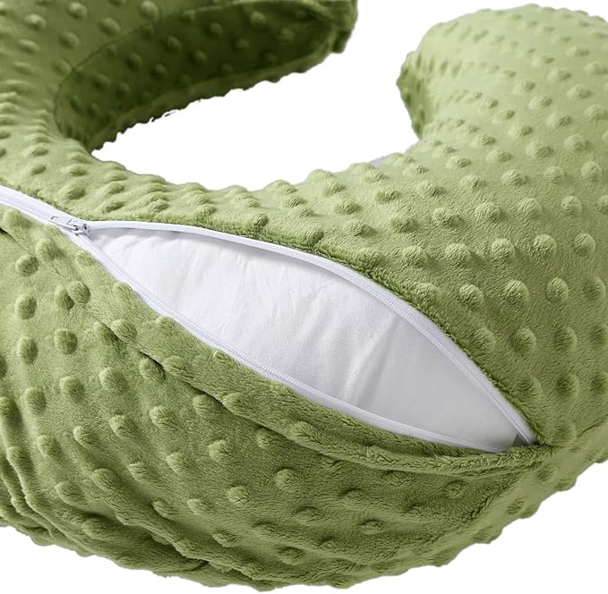 Nursing Pillow and Positioner, Breastfeeding, Bottle Feeding, Baby Sitting Support with Removable Ultra Soft Cover, Tummy Time Support for Baby Boys and Girls (Sage)