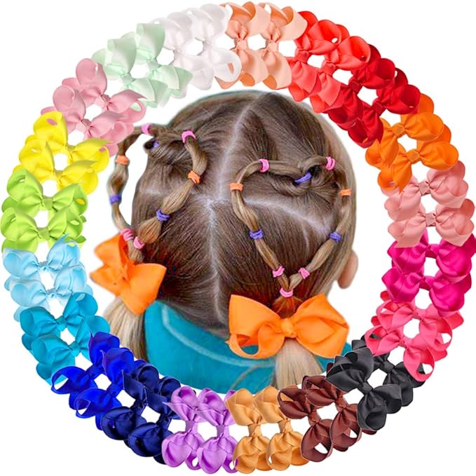 40Pcs 3 inch Hair Bows for Girls Grosgrain Ribbon Toddler Back to School Hair Accessories with Alligator Clips for Baby Girls Kids in Pairs