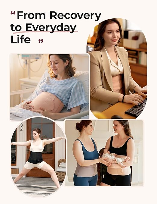 Momcozy Ergowrap Postpartum Belly Band for Natural and C-Section Recovery, Abdominal Binder with 3D Abdomen Lifting & Ergonomic Back Support, Seamless Belly Wrap Shapewear for Post Surgery Recovery