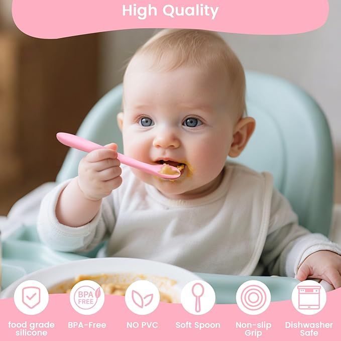 HANSGO 8-Piece Silicone Baby Spoons, First Stage Infant Self Feeding Spoons, Soft-Tip Gentle on Gums, Baby Utensils, Infant Training Spoon, Dishwasher Safe & Boil-proof
