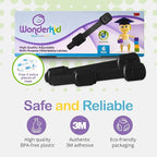 Adjustable & Reusable Child Safety Cabinet Locks & Latches, Baby Proofing Door Window, Cabinet, Toilet, & Refrigerator Lock, Child Safety Strap Locks with Adhesive Pads, Pack of 6, Black - Wonderkid