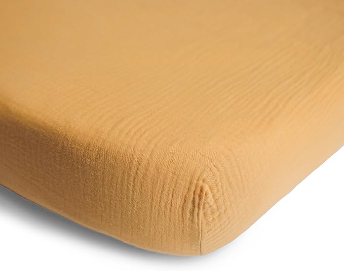 mushie Extra Soft Muslin Fitted Crib Sheet | 192 Thread Count | 28"x 52" (Fall Yellow)