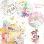 Daisy 219Pcs Balloons Garland Kit with Number 3 Balloon, Banner, Cake Topper, Rainbow Birthday Party Decorations for 3 Year Old Girl