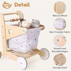 Wooden Baby Walker Doll Stroller | Adjustable Speed Shopping Cart for Toddlers 1-3 | Baby Push Walker - Pretend Play Grocery Cart | Natural Wood Stroller Push Toys for Babies Learning to Walk
