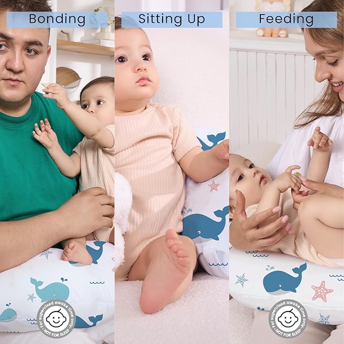 Plushii Nursing Pillow for Breastfeeding, Breathable Breast Feeding Pillow and Positioner with Removable Cover for More Support, Tummy Time and Bottle Feeding Support Pillow, Whale