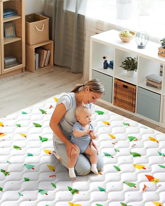 Odorless Premium Foam Baby Play Mat 4ft x 6ft, Soft Microfiber Fabric Crawling Mat for Floor- Comfortable and Hypoallergenic, Non-Slip Cushioned Floor Playpen mat for Infants,Babies,Toddlers