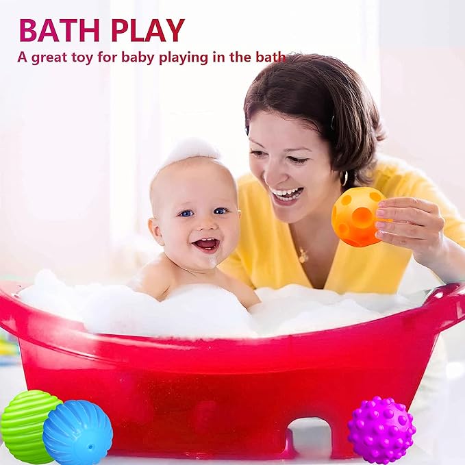 Montessori Toys for Babies 3 Months+, Baby Balls 3 to 12 Month for Babies & Toddlers 3M+, Textured Multi Ball Set Colorful & Soft Squeezy Sensory Toys. Stress Relief Balls for Infant (4 Pack)