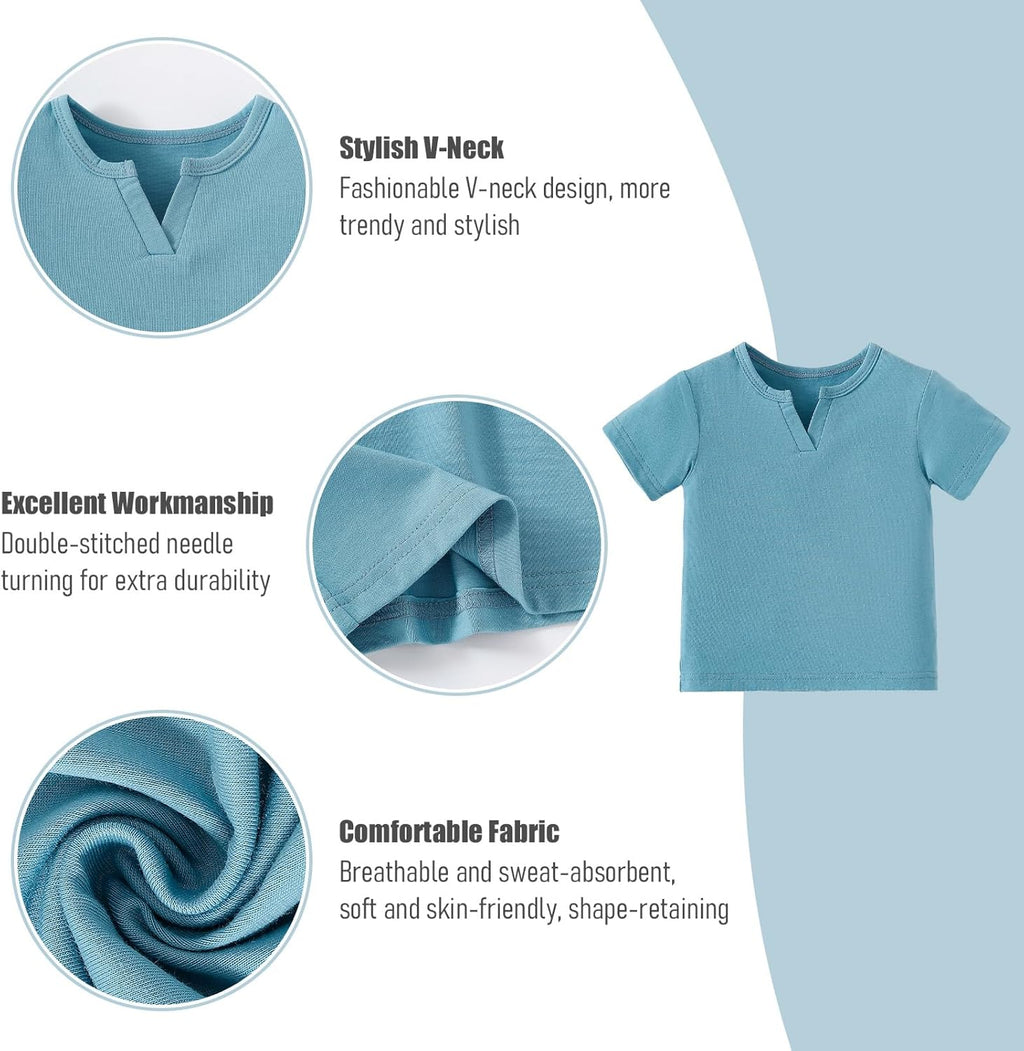 OPAWO Toddler Boy Shirts 3 Pack, V-Neck Short Sleeve Toddler Tshirts, Blank Baby Tee Shirts Summer Tops 12 Months-5T