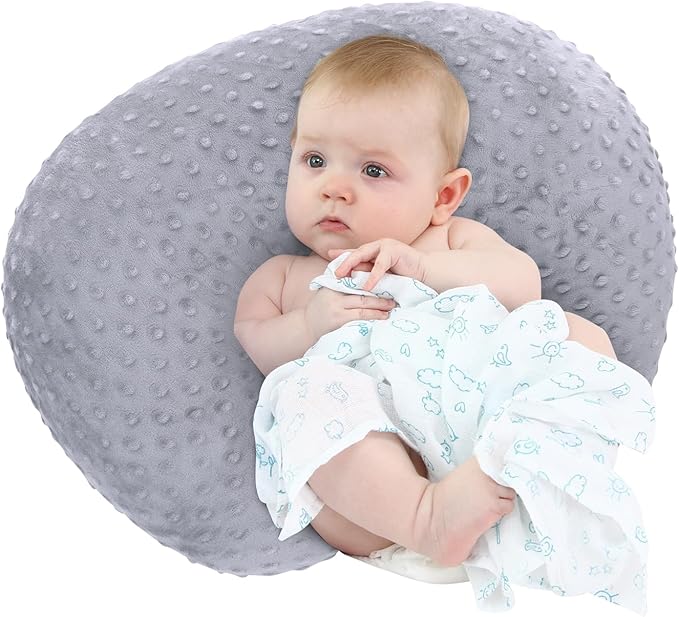 LAT Nursing Pillow for Breastfeeding with Removable Minky Cover,Ergonomic Breast Feeding Pillows for Mom and Baby,Machine Washable(Grey)