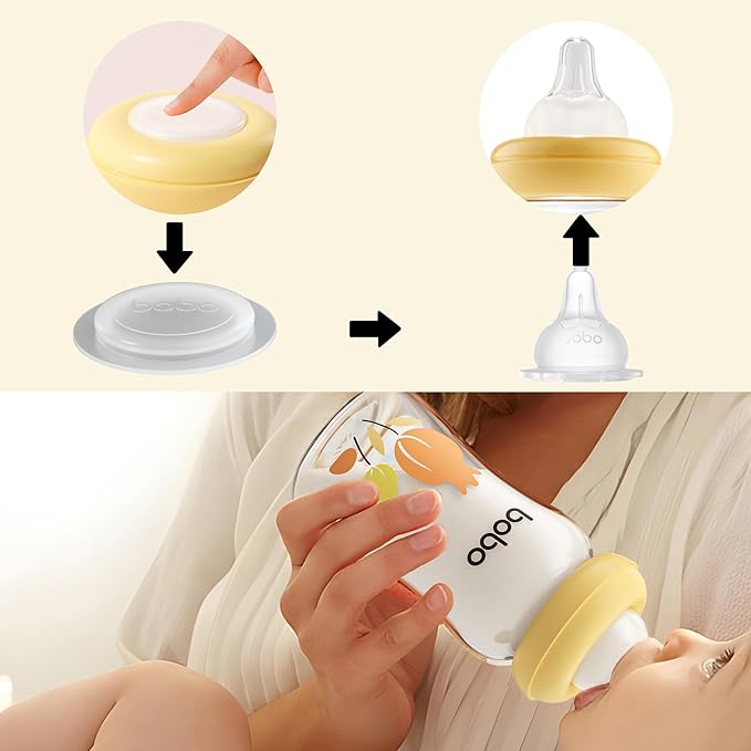 YOHKOH Breast Milk Storage Bottles - Wide Neck Glass Breastmilk Storage Bottles with Lids, BPA-Free (Yellow, 5.4oz (Pack of 6))