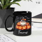 Personalized Ragdoll with Pumpkins Mug Gift for Halloween, Customized Name Ragdoll Witch Hat Coffee Cup, Unique Cat Breeds Ceramic Mug, Cat Dad Mom Halloween Cup, Black Tea Cups 11oz 15oz